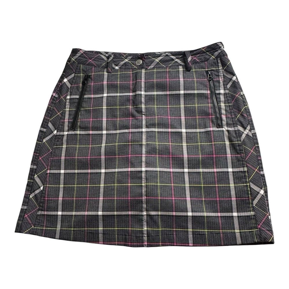 Nivo Women's size‎ 4 front zip Golf Skort Black Zip Pockets Plaid